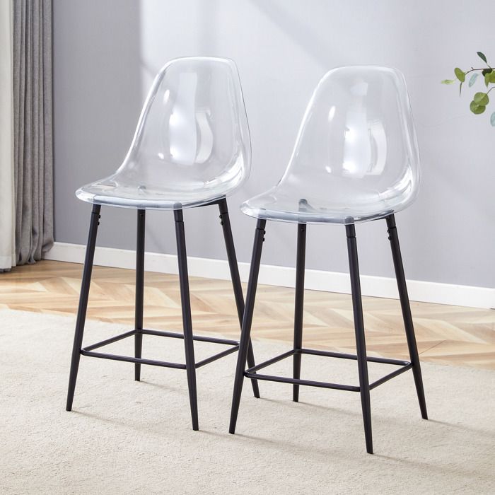 Tabourets de bar transparents - Transparence moderne - Cadre métallique noir - Dimensions 51x45x102 cm - Poids 5.05 kg