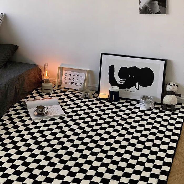 Tapis kilim carré noir et blanc 80x120 cm – Polyester avec dos caoutchouc antidérapant – Lavable en machine résistant à lusure