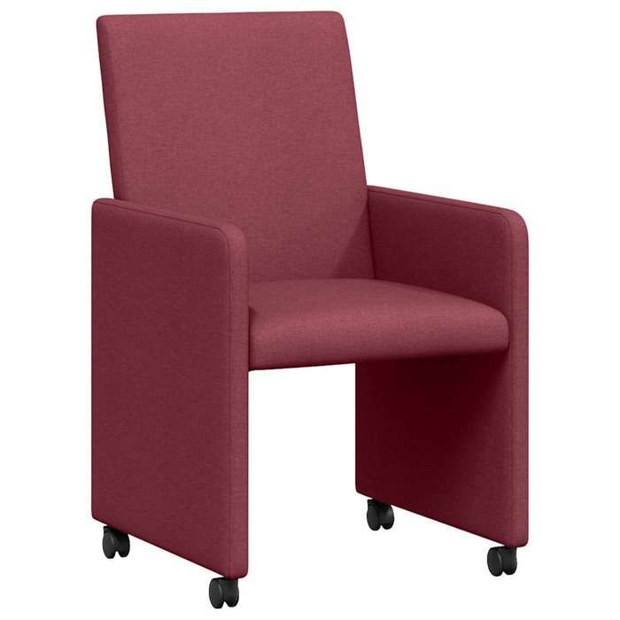Chaises à Manger avec Roues - (Lot de 2) - Fauteuils cuisine - Bordeaux tissu 57x66x94 cm V1905