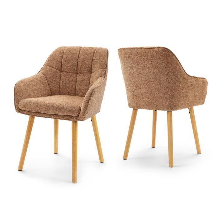 GOEURVANT Lot de 2 Chaises de Salle à Manger Chenille Orange Chaise Capitonnée Ergonomique avec Accoudoirs Pieds Bois Salon Bureau