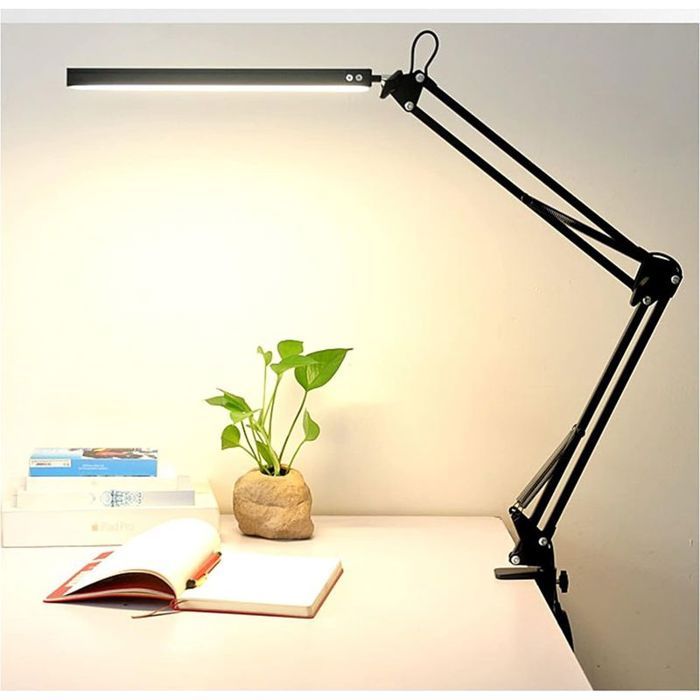 Lampe de bureau LED à pince 12 W bras flexible intensité réglable et température de couleur ajustable