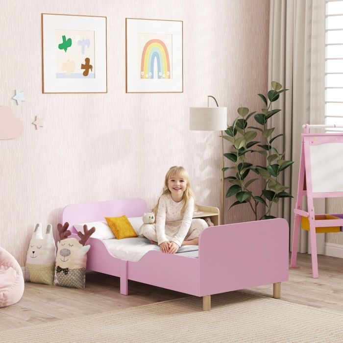 Lit enfant rose en bois - BLACKCOLOR - Barrière anti-chute - Coins arrondis - Pour matelas 140 x 70 cm