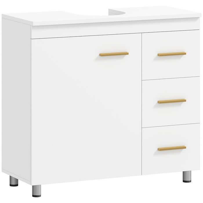 Meuble sous-évier avec niche en U placard et 3 tiroirs fermeture amortie 70 x 30 x 65 cm blanc