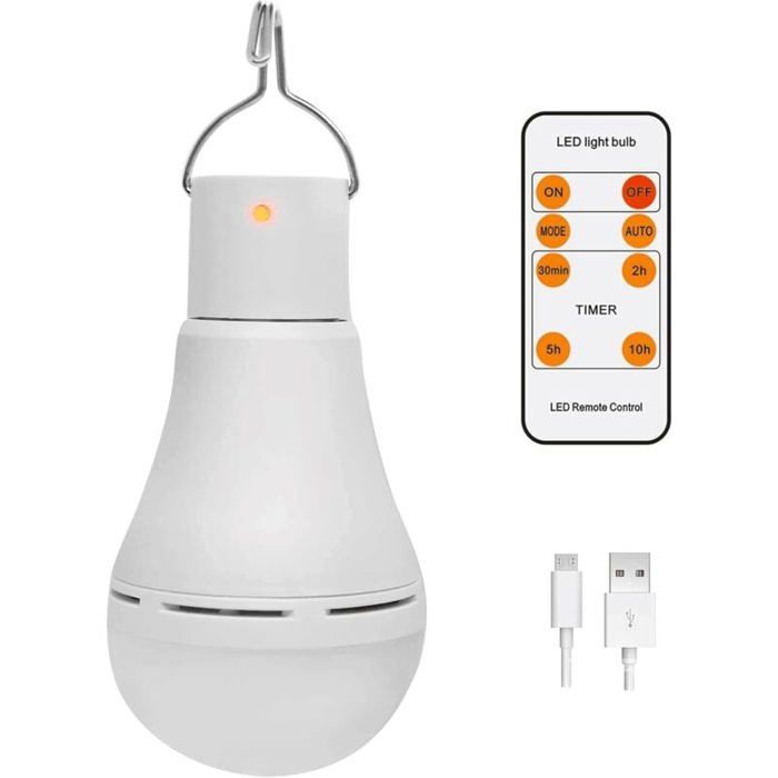 Ampoule rechargeable USB avec télécommande LED 7 W à intensité variable idéale pour le camping et les activités de plein air en ca