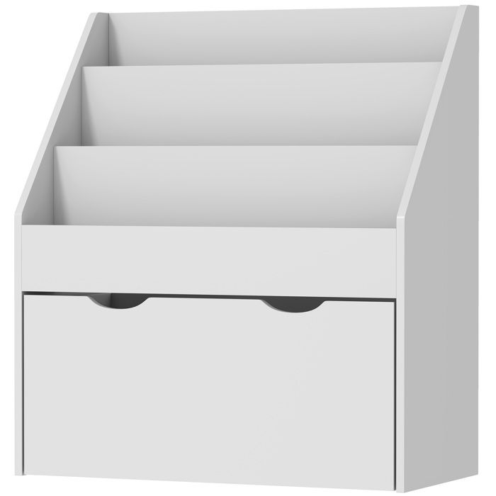 Bibliothèque enfant - étagère à livres 3 niveaux avec tiroir sur roulettes - meuble chambre enfant - 62 5 x 30 x 70 cm - Gris