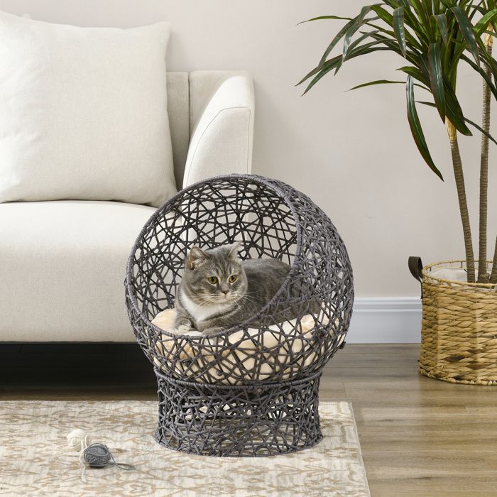 Panier chat lit surélevé chat cosy niche grotte 50 x 50 x 60 cm coussin moelleux crème inclus corde en polyester violet Panier chat lit surélevé chat cosy niche grotte 50 x 50 x 60 cm coussin moelleux crème inclus corde en polyester violet