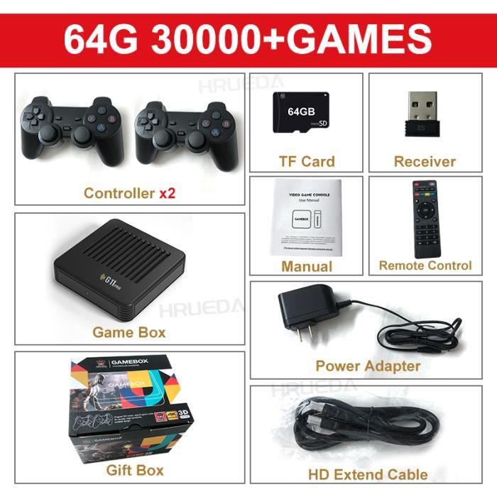 G11 Pro Game Box Console Retrogaming,4K Console de Jeux rétro 60+ émulateurs ,60000+ Jeux Rétro,Système HD Console de Jeux vidéo avec 4 contrôleur sans Fil,Plug and Play Emulator Console (256G