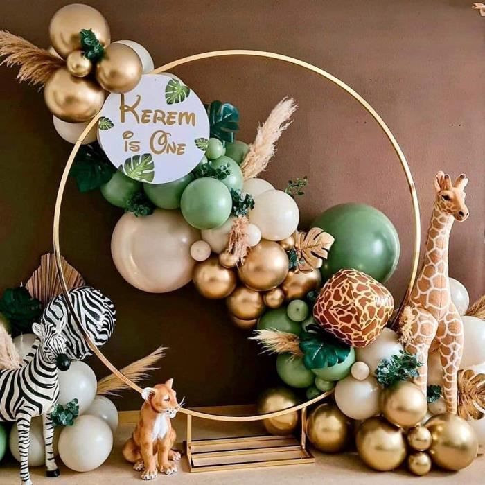 Arche de ballons jungle vert marron thème anniversaire animaux