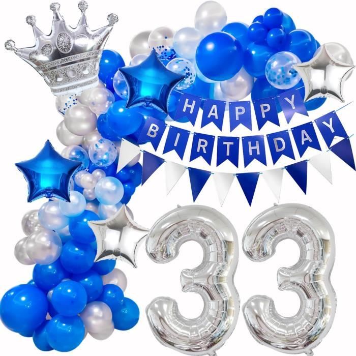 Kit décoration 1er anniversaire bleu et argent - 33 pièces