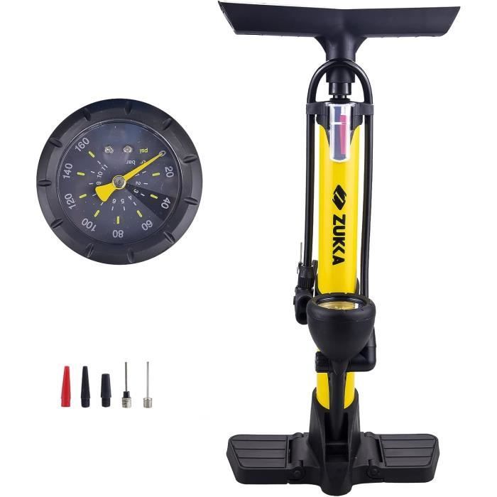 Pompe À Pied En Acier Pour Vélo Avec Manomètre 160 Psi 11 Bars Valves Presta Et Schrader