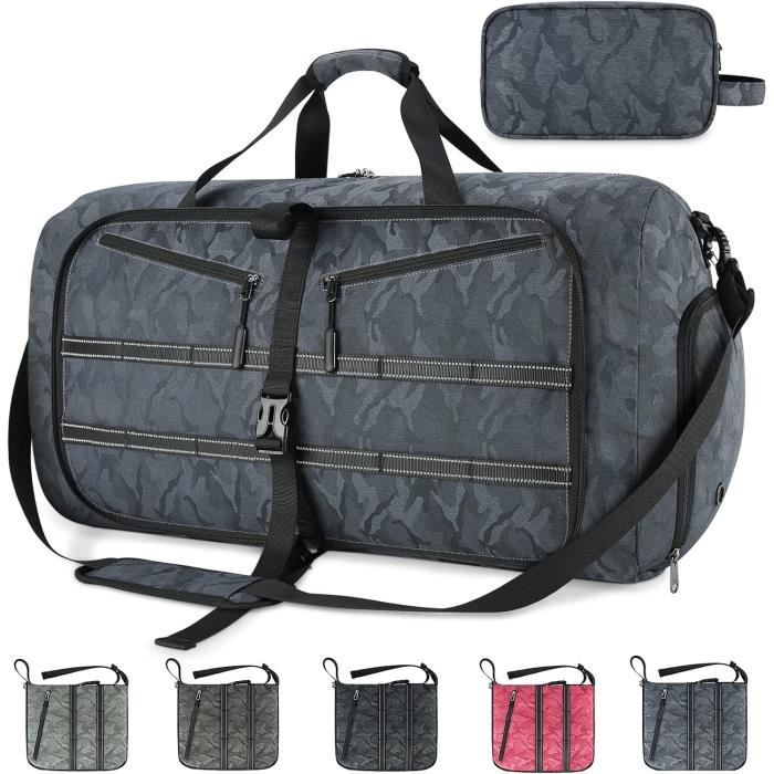 Grand sac de voyage pour voyage de nuit, sac de sport, sac de week-end,  pour homme et femme, avec compartiments à chaussures, Noir