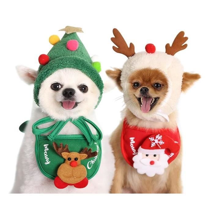 Déguisement de chien de noël,costume de Noël pour animal de compagnie,chapeau de Noël,bavoir réglable,pour cadeau de nouvel an