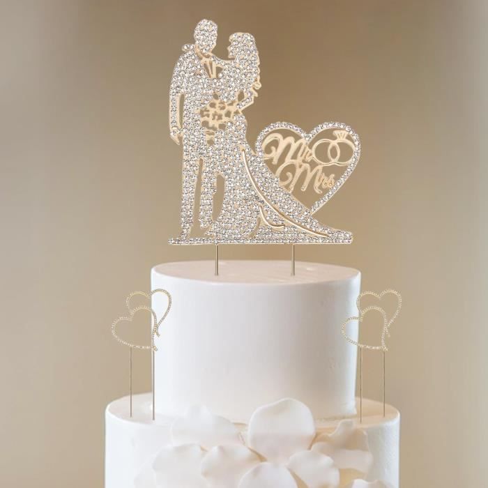 Cake Topper Mariage 'Mr & Mrs' En Alliage Or Avec Strass - Décoration Gâteau De Mariage