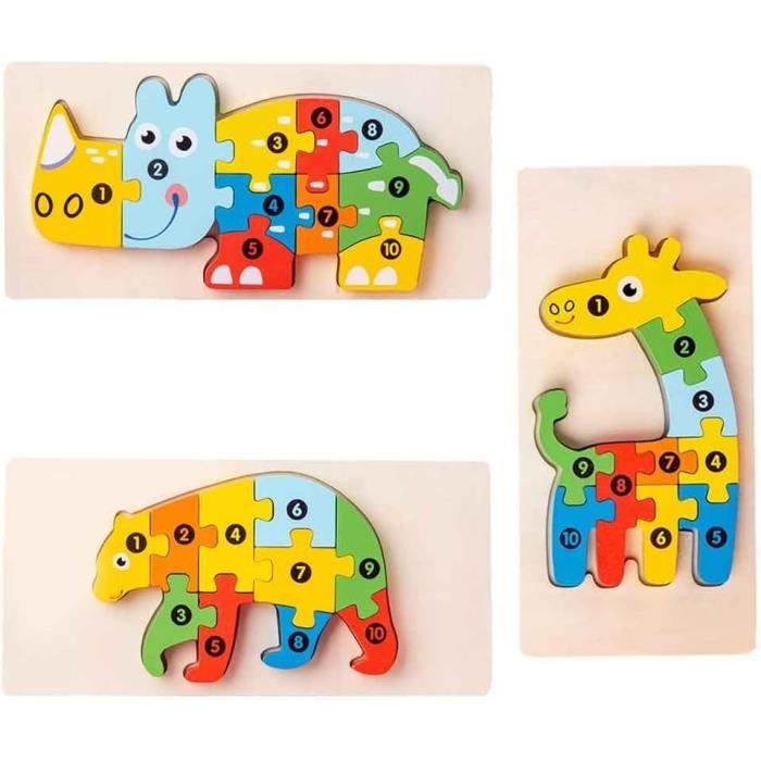 Puzzle en Bois Animaux Enfant - Jouet Montessori - 3Pcs Jouets Enfant ...