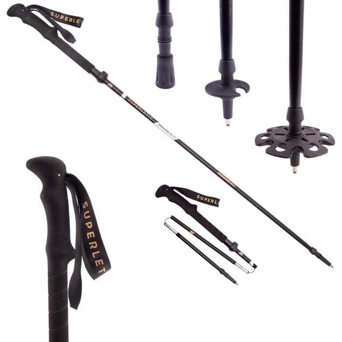 Paire De Bâtons De Trekking Légers Et Ajustables - Alliage D'aluminium, Réglables 64-135 Cm, Avec Sac De Transport Et Accessoires !