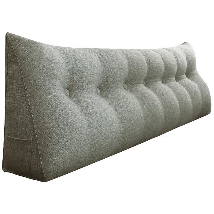 VERCART Coussin de Lecture Cale Dos Coussin à Coins Coussin Incliné Lin Gris 200CM