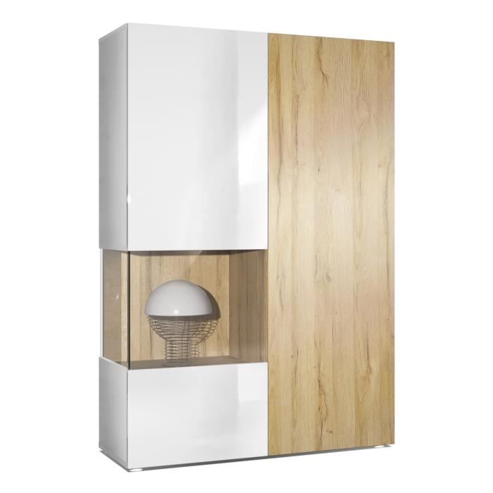 Vladon Vitrine Morena Corps en Blanc mat- insert en Chêne Nature Vladon Vitrine Morena Corps en Blanc mat- insert en Chêne Nature