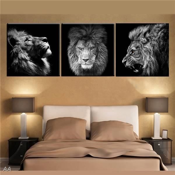 3 Panneaux Lion Roi Toile Art Moderne Abstrait Peinture Mur Images Pour Salle De Sejour Photos Decoration Aucun Cadre Achat Vente Tableau Toile Cdiscount