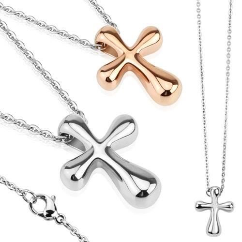 Parure Femme - Pendentif Croix - Acier ou Plaqué Or Cuivré - Couleur Argent