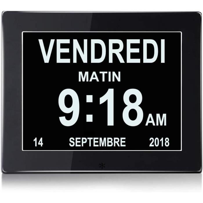 Horloge Numérique Calendrier 8 Pouces LEMNOI - Date Jour Heure Non-Abrégée, Auto Dimming, 8 Langues Pour Personnes Âgées Et Alzheimer