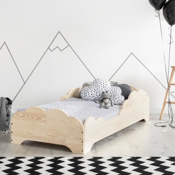 Lit Enfant Irine 80x160 Cm Matelas Soft Sleep Bois De Pin Non Verni Motif De Nuage Style Scandinave Achat Vente Lit Complet Irine