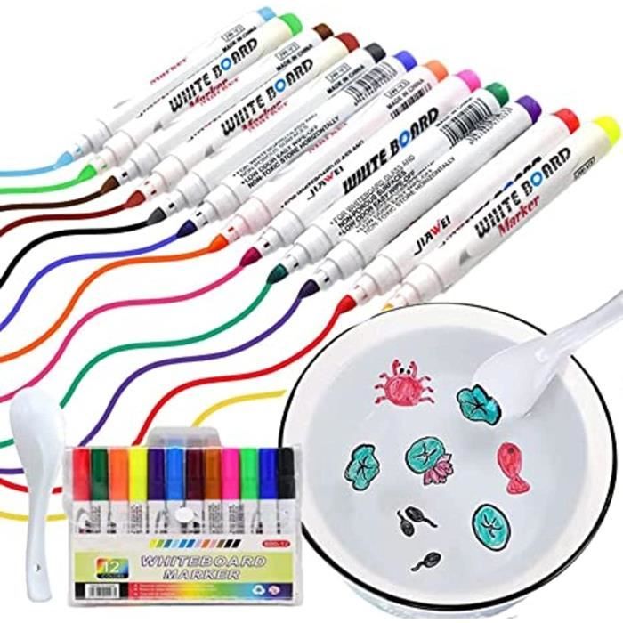 Stylo Magique pour Peinture à l'eau, 12 Couleurs de stylos à Dessin Doodle Magiques avec cuillère en céramique, stylos marqueurs