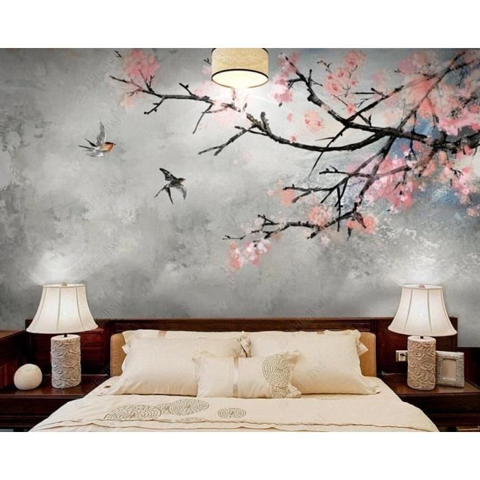 Papier peint panoramique 3d fleur de fleurs dessinés à la main peinture à lhuile de cerisier papier peint intissé décoration mural