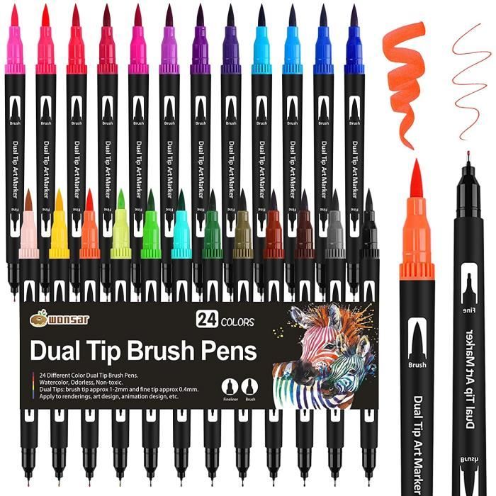 Feutre Coloriage 24 Feutres Coloriage Adulte Enfant Brush Pen