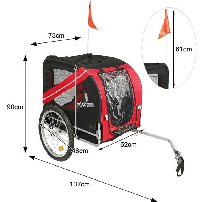 Remorque Vélo Pliable pour Chien Animaux YIS - Noir/Rouge - 40 kg max -  Réflecteurs de sécurité