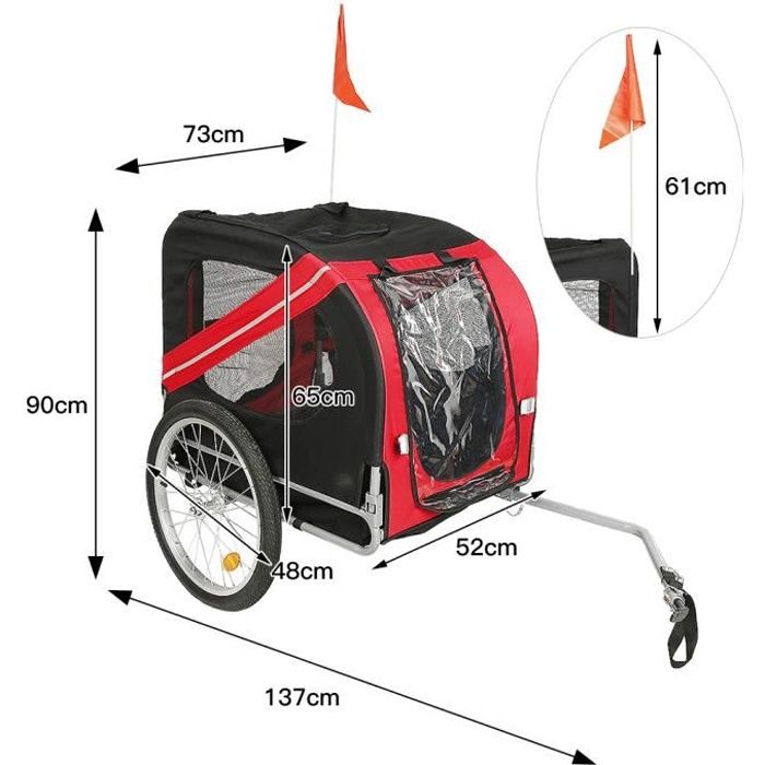 Remorque Vélo Pliable pour Chien Animaux YIS Noir/Rouge 40 kg