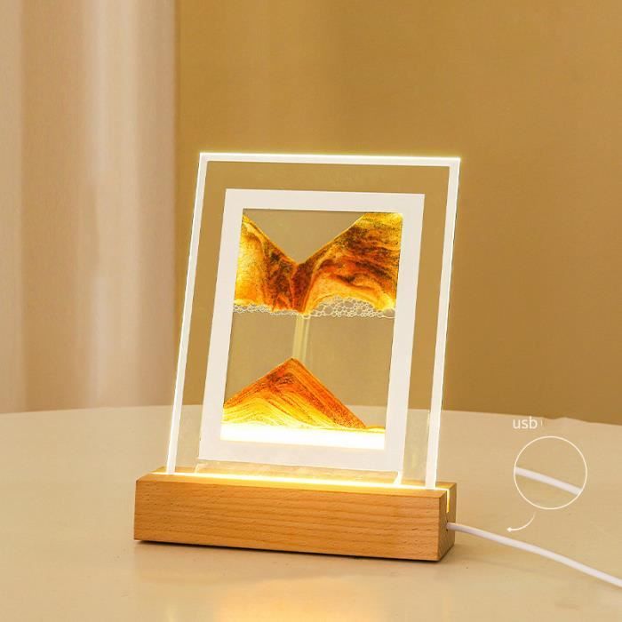 Orange avec lumière - Lampe de nuit Led 3D en sable mouvant