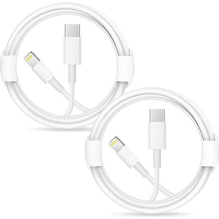 Lot 15 Câbles USB / Lightning Certifiés, 3m, Blanc, Charge Rapide, PNY/Apple