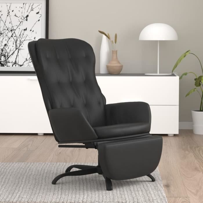 Chaise de relaxation avec repose-pied Noir Similicuir-S5468