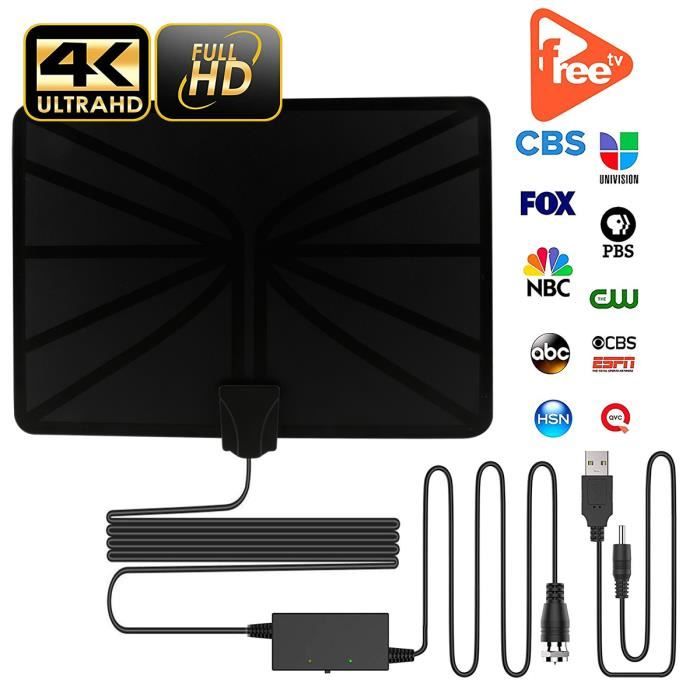 Antenne TV Intérieure TNT Antenne TV Intérieure Puissante TNT HD - Portée 560 Miles - Réception 360° - Support 4K 1080P - Pour Tous Téléviseurs Antenne Tv Puissante 480 Km