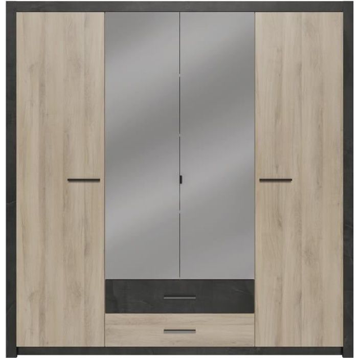Armoire - Décor Chêne Kronberg - 4 portes et 2 tiroirs - Chambre - L 198 x H 203,1 x 56,6 cm - COLORADO