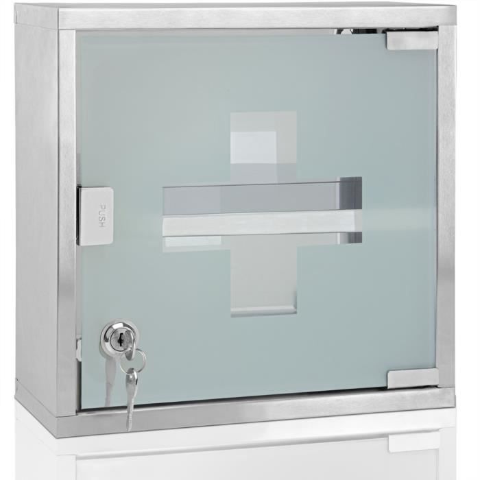 armoire à pharmacie en acier inoxydable deuba - 30x30x12cm - 2 compartiments - porte en verre avec clés