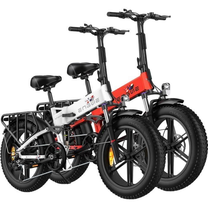 velo electrique pliable ENGWE ENGINE X Autonomie 120km 42km/h Pneus tout terrain 20 pouces VTT Fat bike Batterie 48V13Ah rouge+blanc