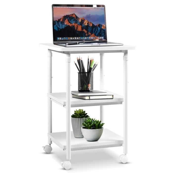 Support Imprimante Mobile RELAX4LIFE - 2 Niveaux - Roues Verrouillables - Blanc - 48,5x40x35,7cm - Capacité 40kg