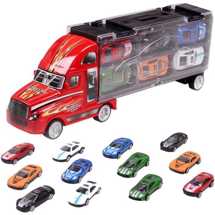 Hicollie® Set 1Pcs Camion Transport + 12Pcs Petit Voiture Véhicule Moule  Modèle Jouet Enfants Garçons Cadeau