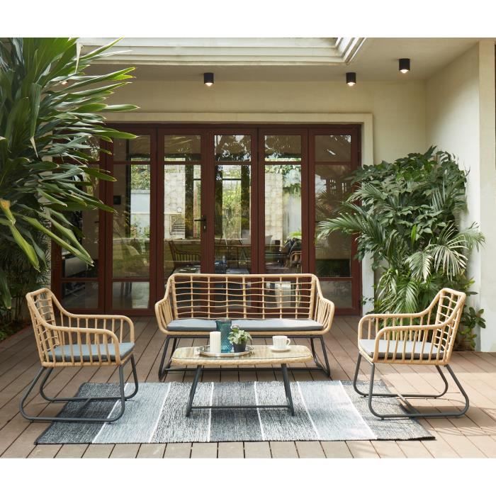 Salon De Jardin En Resine Imitation Rotin 4 Personnes Cap Coussin Gris Achat Vente Salon Bas De Jardin Cap Salon De Jardin 4 Places Cdiscount