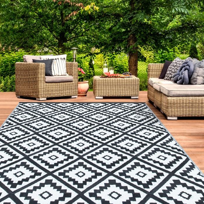 Tapis Extérieur Bahamas Beige 270 X 370 Cm – Tapis Géométrique Résistant UV Pour Terrasse, Balcon, Entrée