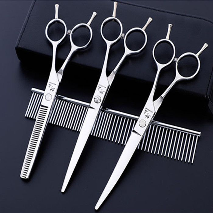Meilleurs prix pour INF Ciseaux pour chiens avec cisailles à tailler, cisailles à effiler, cisailles courbes et peigne Argent