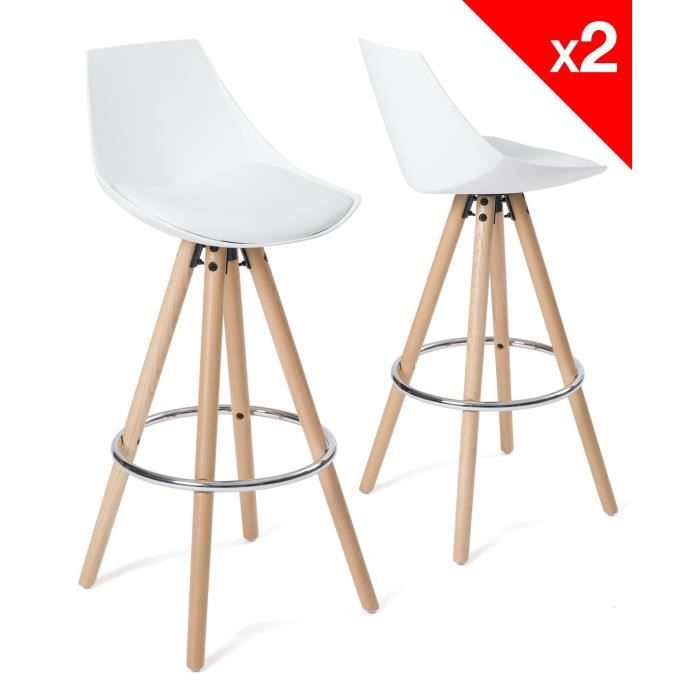 KAYELLES Lot de 2 tabourets de Bar Design Coussin Simili Cuir rembourré, Repose Pieds, réglable en Hauteur et pivotant 360° Pied Chrome SIG (Blanc - Rouge KAYELLES Lot de 2 tabourets de Bar Design Coussin Simili Cuir rembourré, Repose Pieds, réglable en Hauteur et pivotant 360° Pied Chrome SIG (Blanc - Rouge