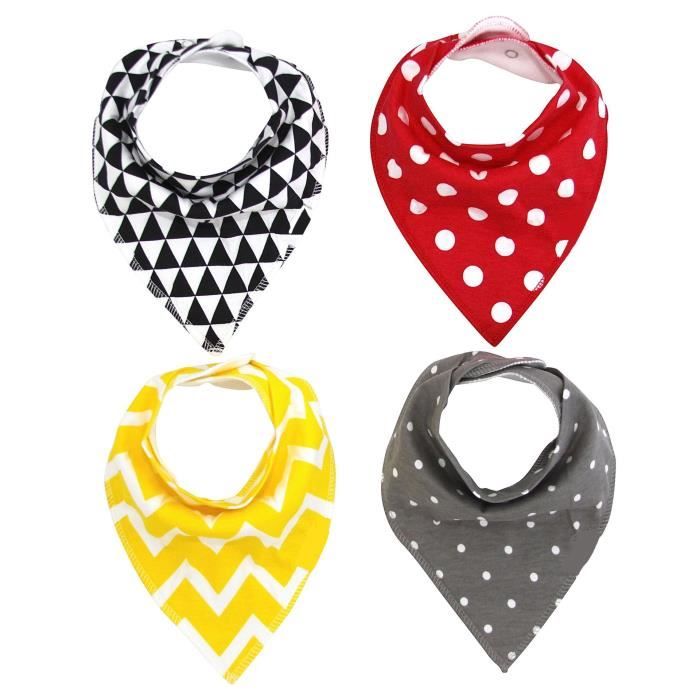Bavoirs Bandana Bébé 3 Pièces - Coton Doux Absorbant, Boutons Réglables - Pour Nouveau-né Et Tout-petit 0-36 Mois
