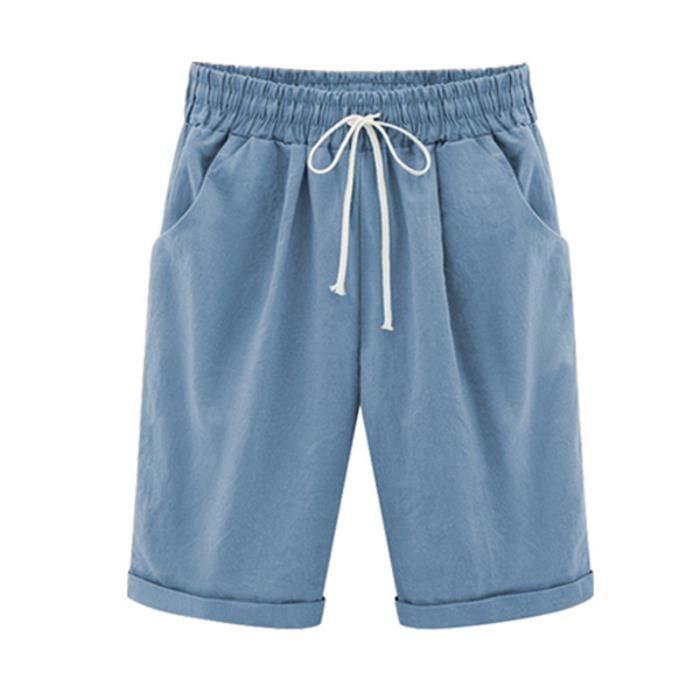 Shorts Femme Pantalon en Lin Pantacourt Capri Fille Ado Coupe