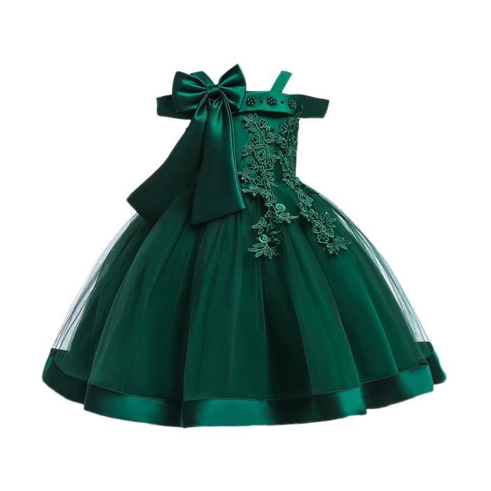 robe filles de princesse hors épaule robe de soirée, élégante tulle robe enfant,enfant fille robe d'été 4-13 ans,vert