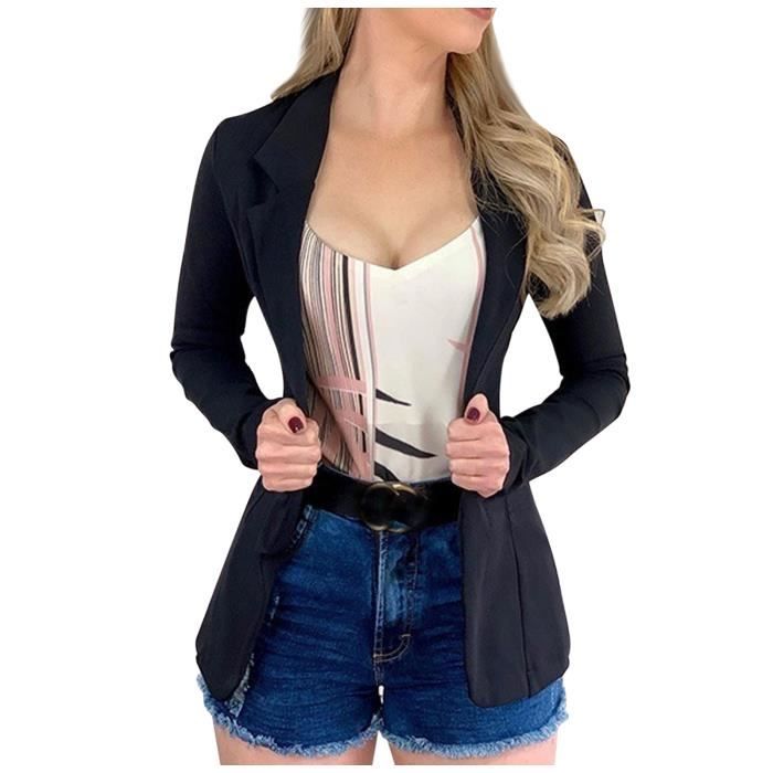 HANXIULIN Blazer à Manches Longues Pour Femme - Élégant Blazer Basique - Boutonnière - Manteau Militaire à Un Bouton - Veste De Costume Avec Poche Latérale - Manteau Militaire - Manteau Court
