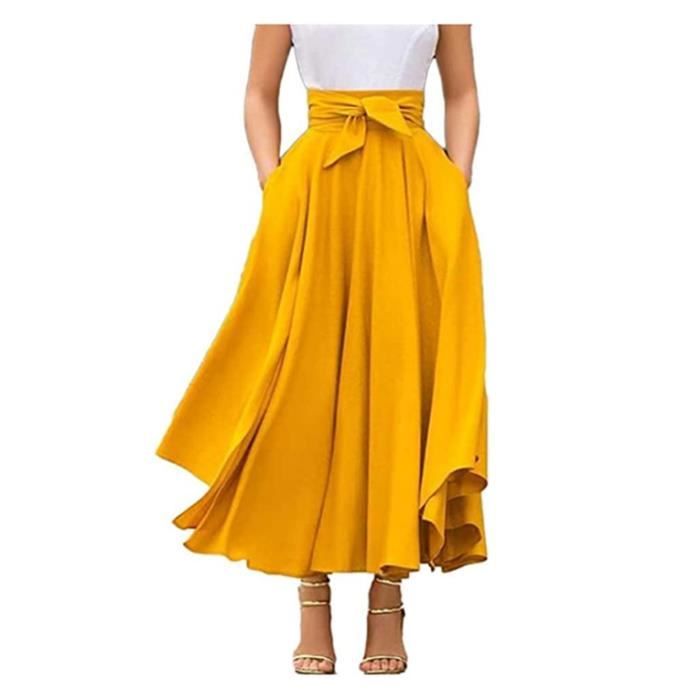Jupe Plissee Taille Haute A line Elegant Retro Swing Jaune Femme Jaune Cdiscount Pret a Porter