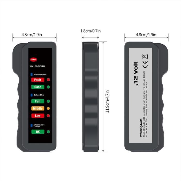 Testeur Batterie Voiture 12V - Branchement Allume-cigare - Diagnostic Tension Et Santé Batterie