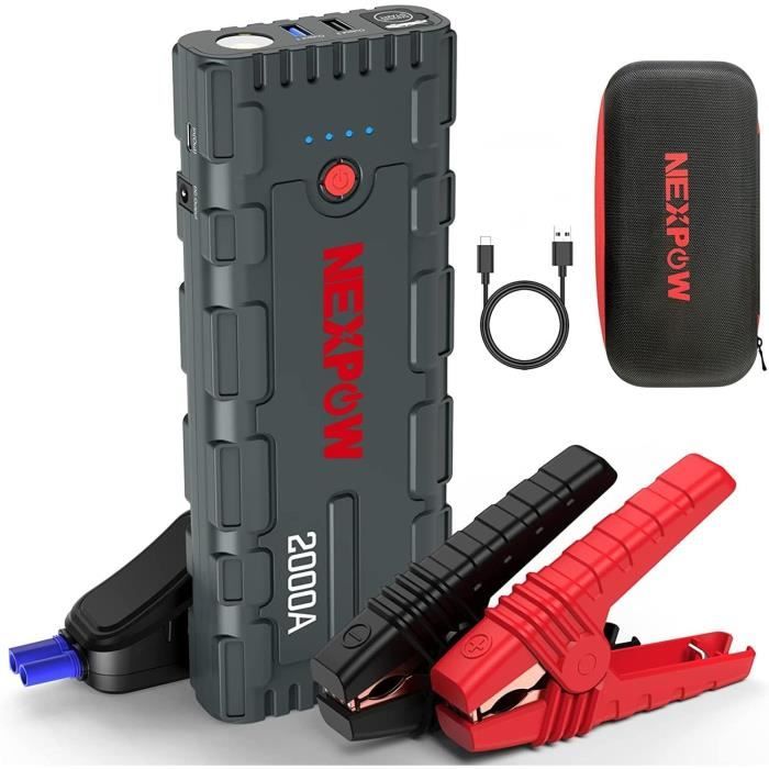 Powrun P-One Booster 2000A - Démarreur Portable Ultra-Puissant Pour Voiture, Camion, Moto - Charge Rapide USB-C, Lampe LED, Écran LCD - Jusqu'à 8L Essence/6.5L Diesel